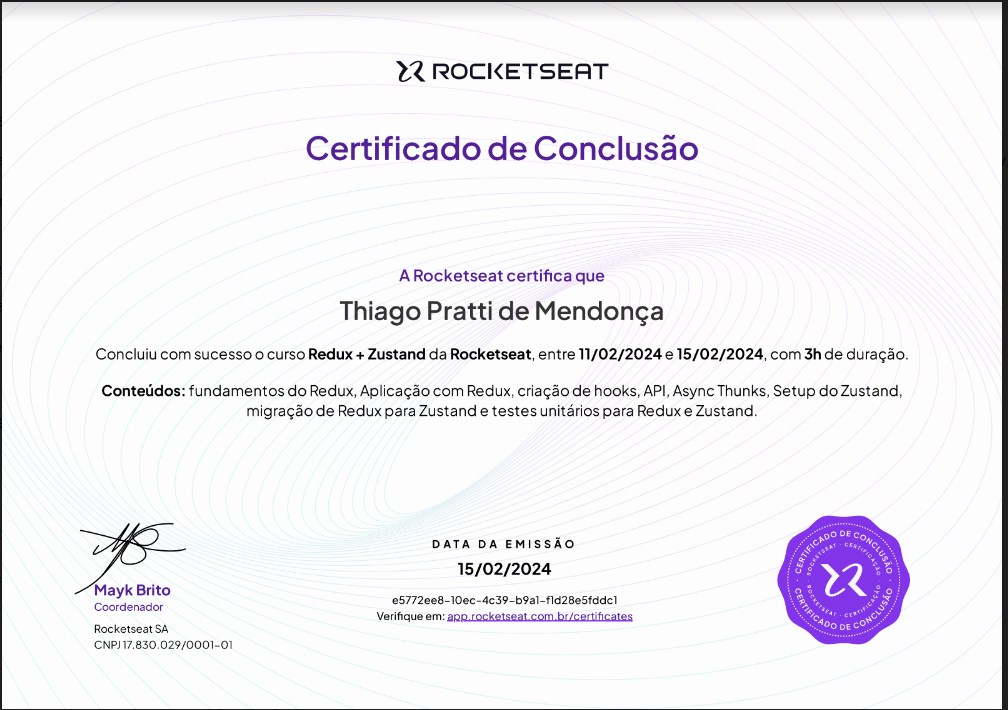 Certificado Redux e Zustand